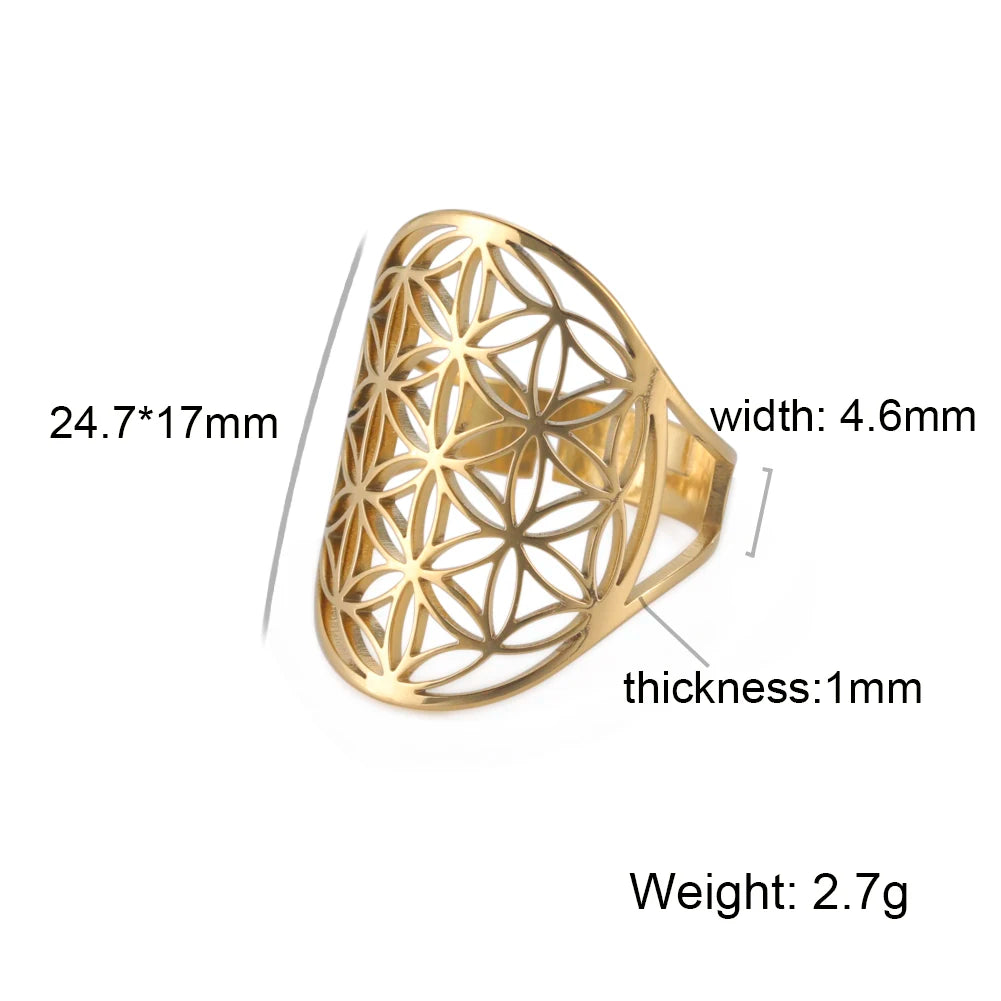 Unift Scared Geometry Flower of Life Ring Adjustable Stainless Steel Ring Men Women Accessories Vintage Filigree Viking Jewelry - Madeinsea©