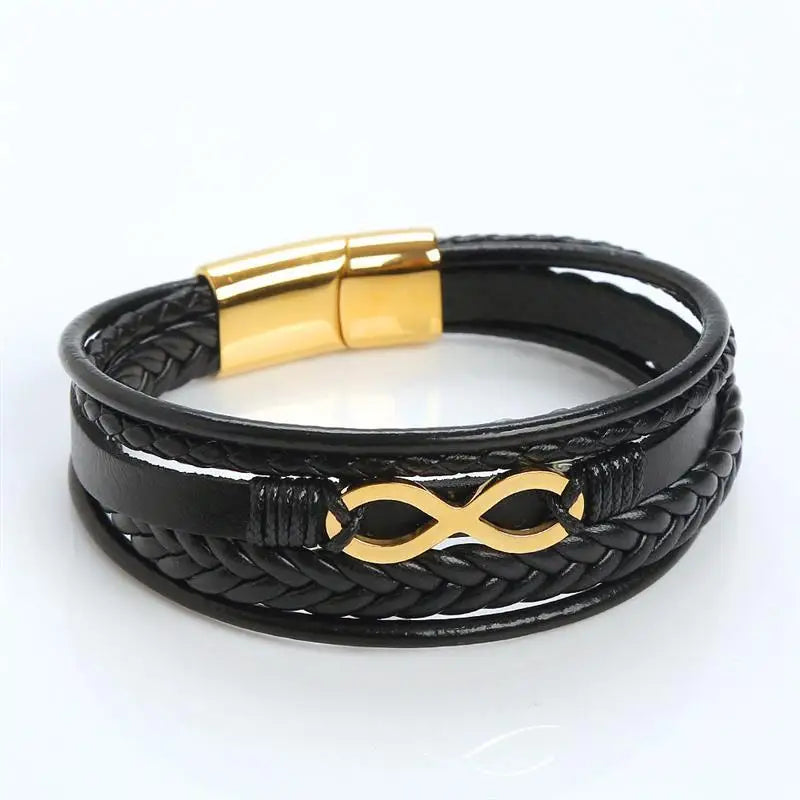 Infinity Symbol Charm Multi-Layer Leather Bracelet for Men Stainless Steel Punk Male Bangle Jewelry Gift
