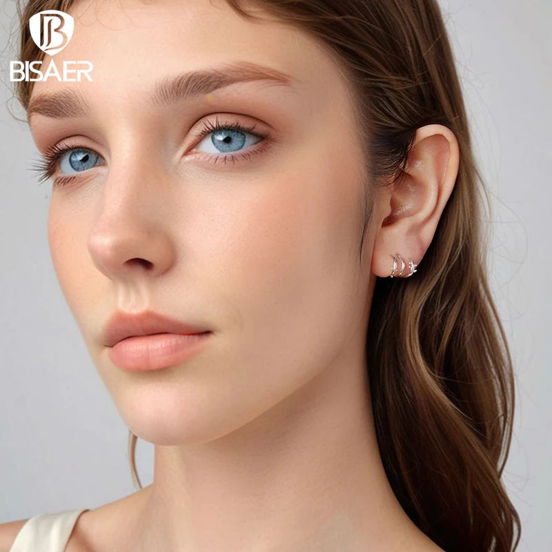 BISAER Solid 925 Sterling Silver Multi-layer Leaves Earrings Simple leaf Stud Earrings for Women Party Fine Jewelry ECE1897