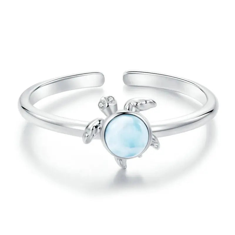 WOSTU Ocean Jewelry 925 Sterling Silver Starfish Turtle Open Ring Women Blue Conch Manta Fish Stackable Rings Holiday Beach Wear