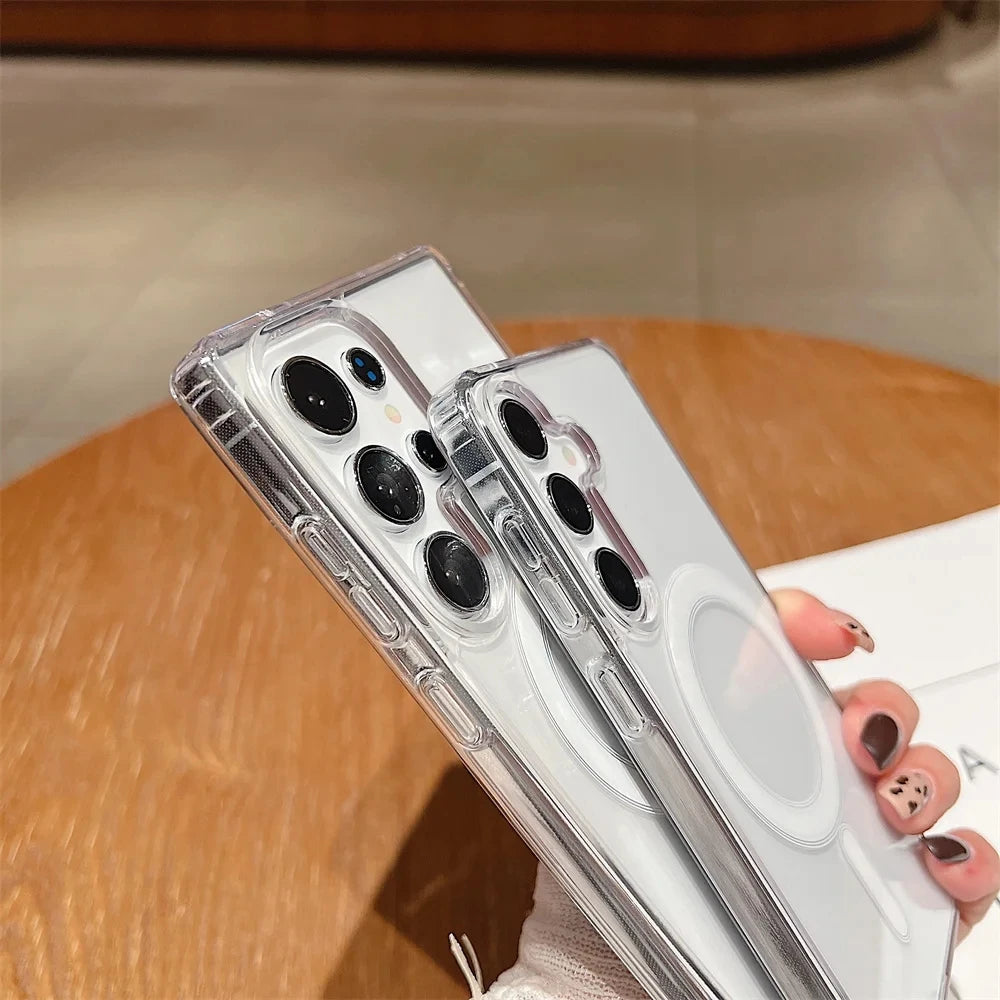 Original Magsafe Magnetic Case for Samsung Galaxy S25 S24 S21FE S22 Plus S23 Ultra Plus Wireless Charging Shockproof Clear Cover