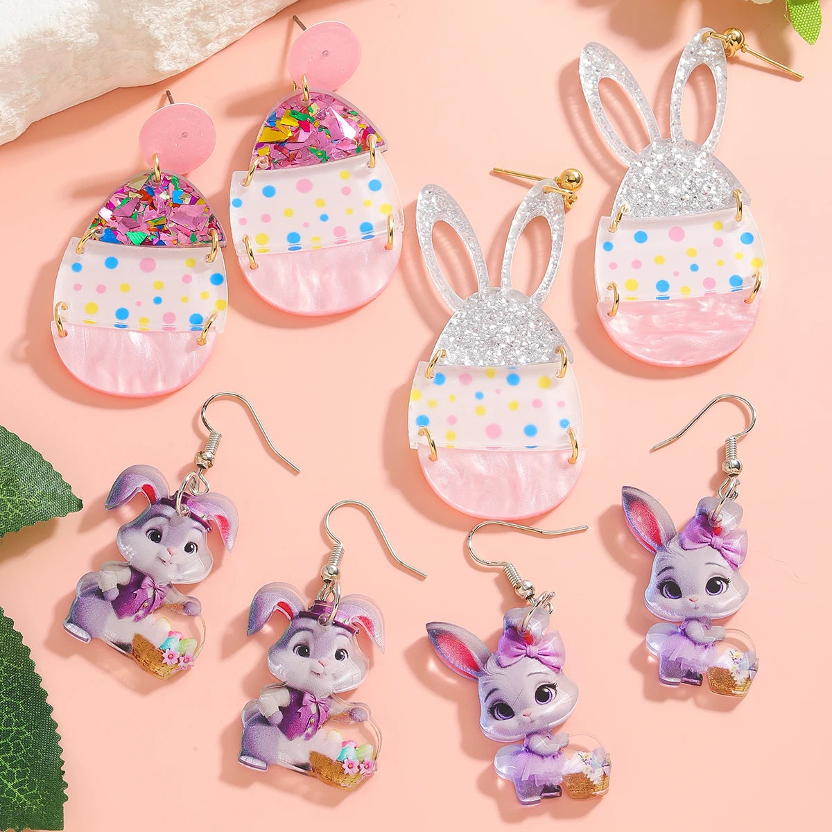 2025 Cartoon Easter Egg Rabbit Drop Earrings Cute Acrylic Purple Animal Jewelry Gift For Girls Festival Decoration Accessories