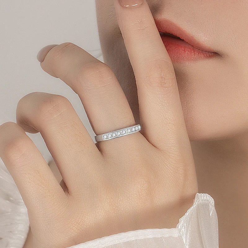 PERFANY 0.27CT Moissanite Ring for Women S925 Pure Silver Plated 18K White Gold Nine Stone Laboratory Diamond Wedding Jewelry