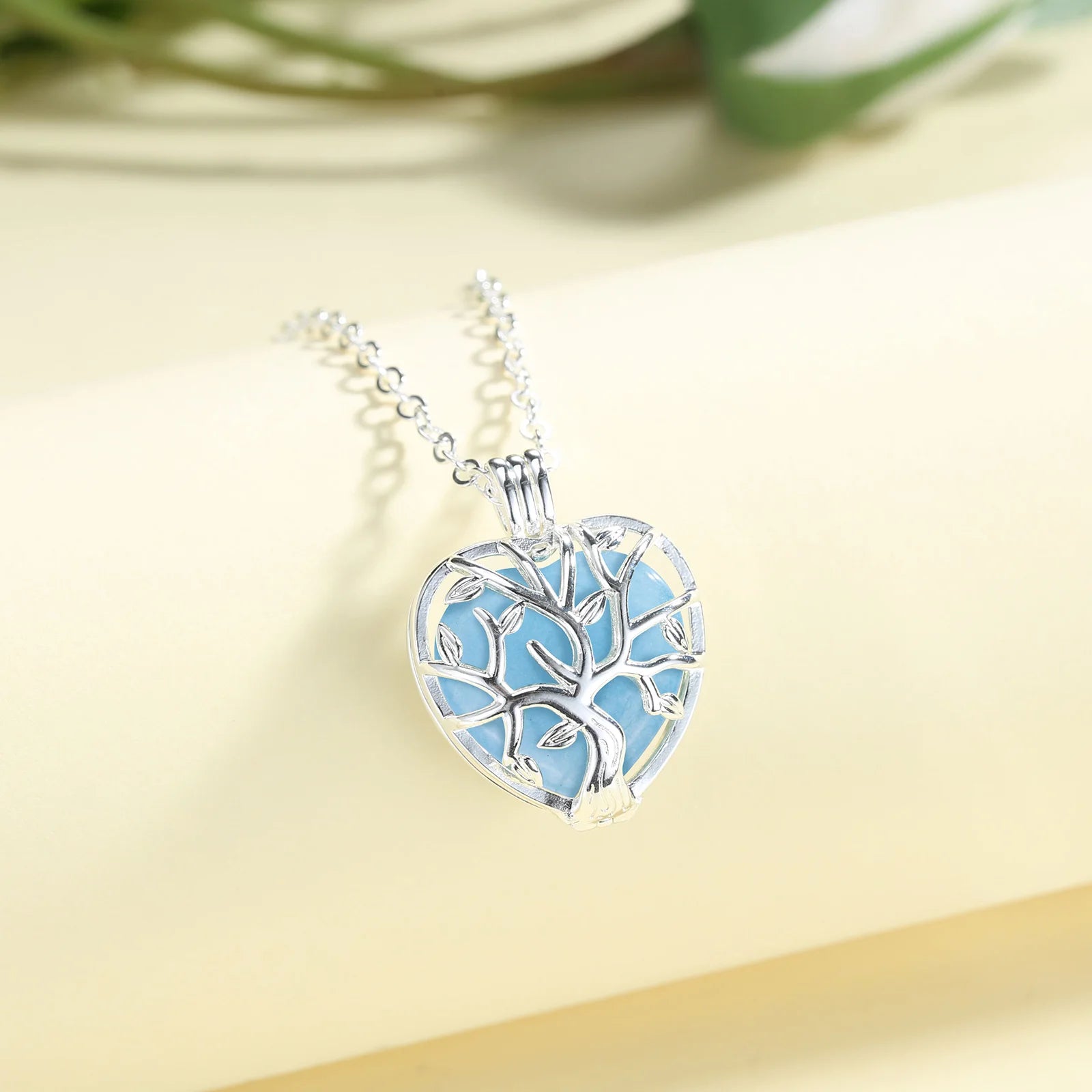 Collier Eudora Arbre de Vie Cage Coeur Obsidienne Énergie Guérison Cristal Pierre Pendentif Spirituel DIY Bijoux Pierre de Lune Cadeau