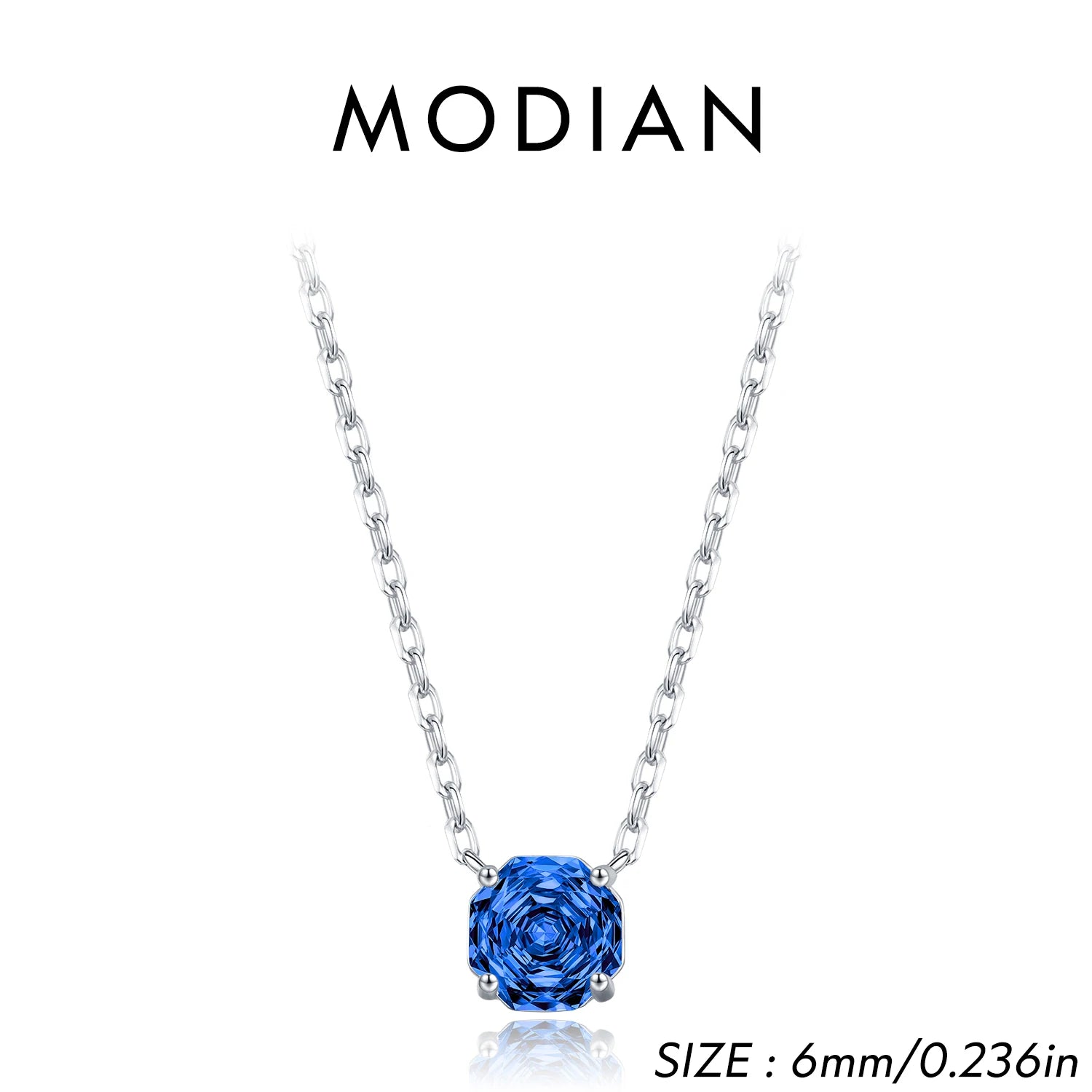 MODIAN Rose Cut Royal Blue Zirconia Octagon Necklaces 925 Sterling Silver Fashion Pendant Necklace For Women Fine Jewelry