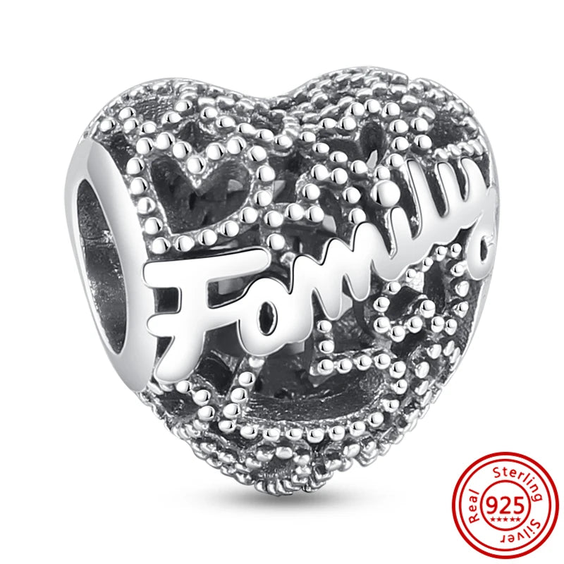 Authentic 100% 925 Sterling Silver Fit Original Pantaro Charms Bracelet Heart Round Style Simple Beads Women DIY Jewelry Making