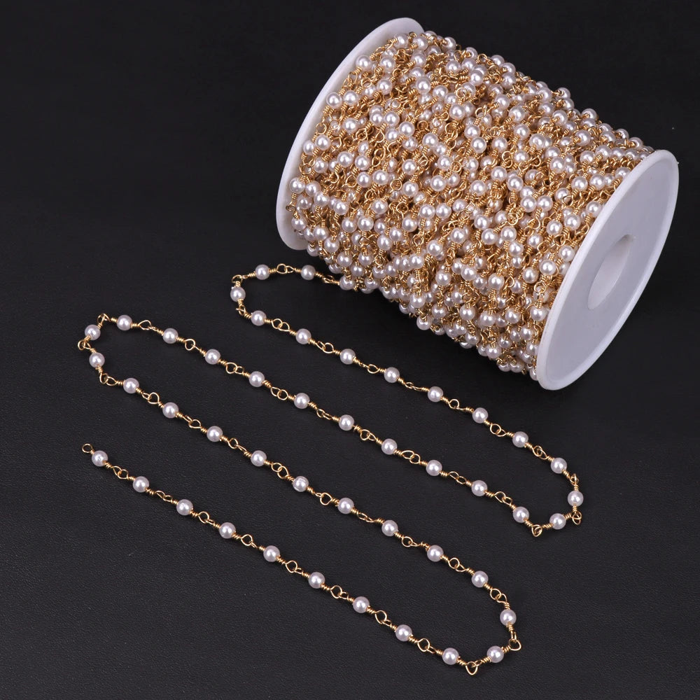 50/100cm Imitation Pearl Beads Handmade Chain Gold Color Adjustable Zinc Alloy Beading Chains For Jewelry Making Crafts Supplies