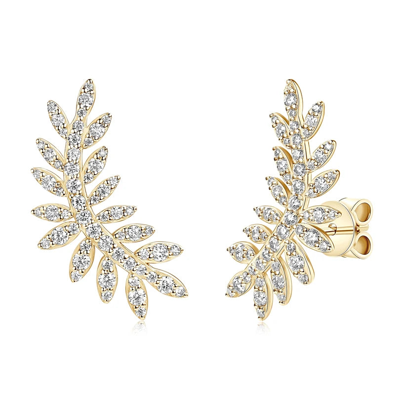 OXTAO Moissanite Leaf-Shaped Earrings For Women 925 Sterling Silver Glittering Diamond Earrings Stud Fashion Wedding Jewelry Gif