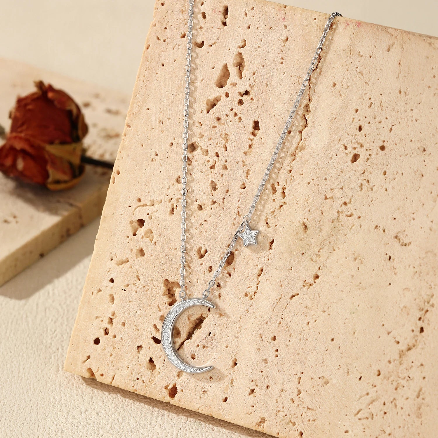 MODIAN 925 Sterling Silver Shinning CZ Link Chain Necklaces Charming Moon Stars Choker Pendant Necklace For Women Fine Jewelry