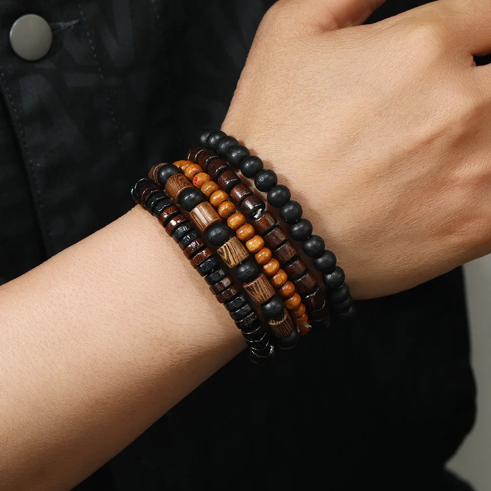 Wholesale Best-selling Multi-layer Buddha Bead Beaded Bracelets Men's Retro Style Multi-layer Elastic Thread Adjustable Wooden