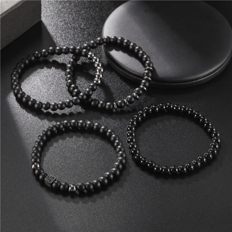 7 Styles Bracelet Set Men Black Onyx Stone Wrap Braslet Motorcycle Cycling Accessories Hombre Boyfriend Gift Abalorios Pulseras