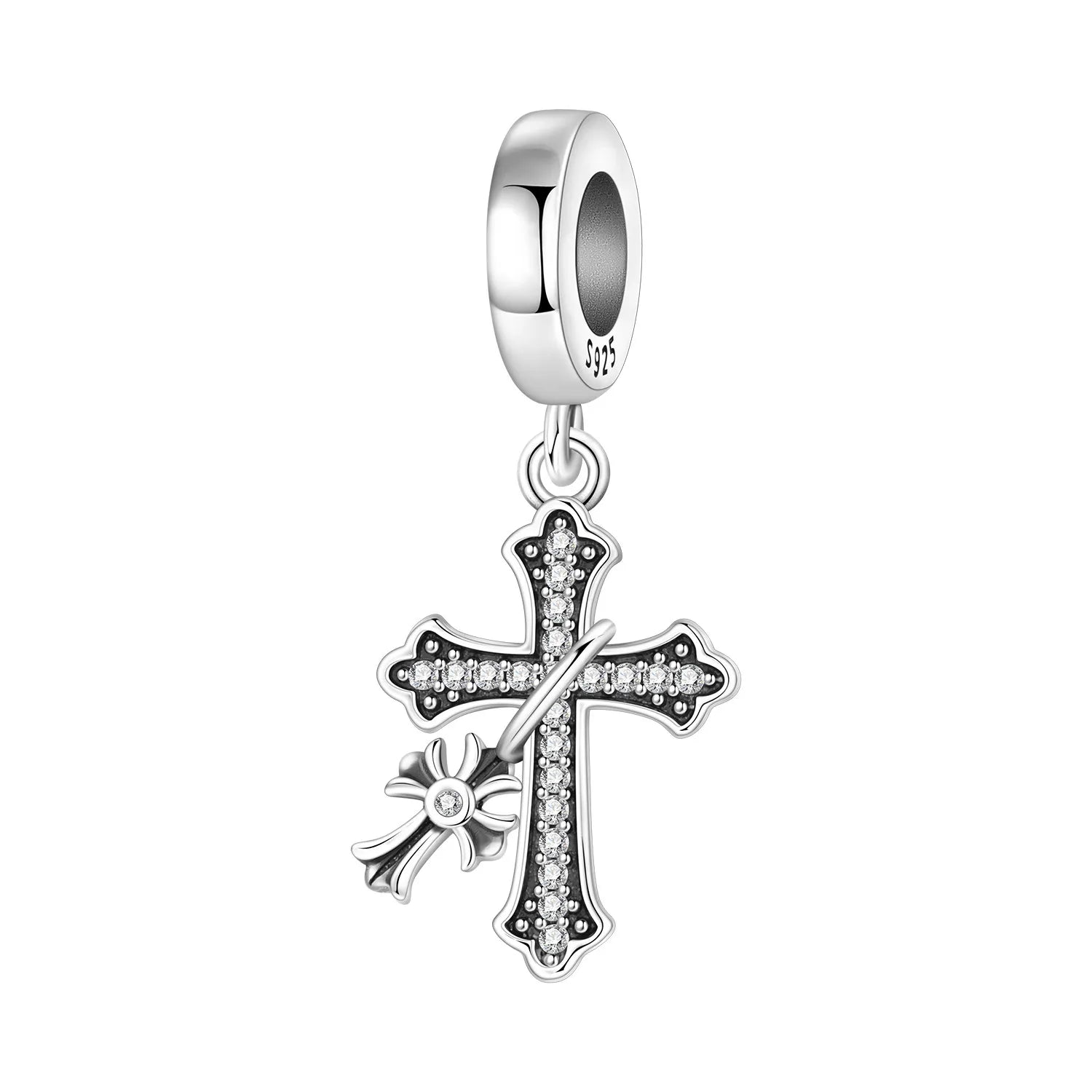 PANPOKI 925 Sterling Silver Hanging Cross Religious Symbol Beads Original Pendants Bracelet Charm Jewelry Party DIY Trendy Gift
