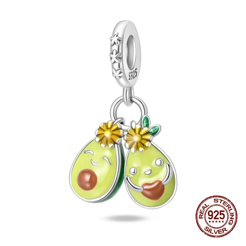 925 Silver Change Color Strawberry Cherry Avocado Fruit Series Charms Beads For 925 Original Bracelets DIY Birthday Jewelry Gift