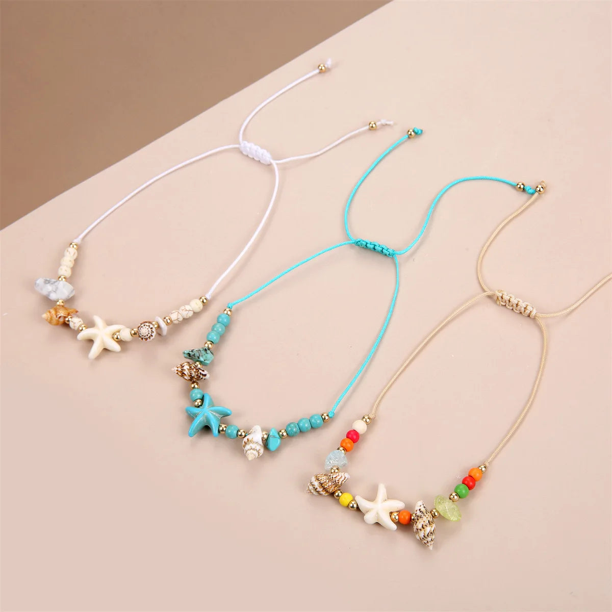 Stylish Bohemian Sea style Natural Seashell Beaded starfish Adjustable size hand string bracelet women's accessories