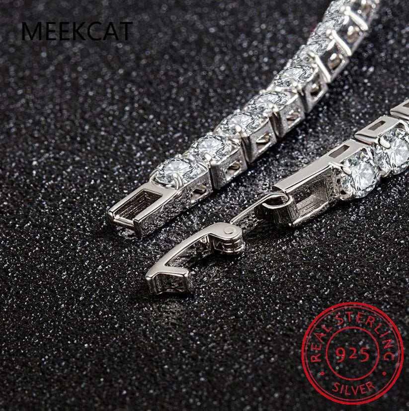 Bracelet de tennis original en moissanite ronde VVS1, plaqué or 18 carats et argent sterling 925, avec référence GRA. Convient aux femmes et aux hommes.