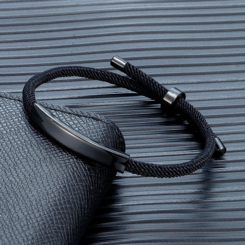 MKENDN Punk Custom Name Engrave Logo Id Bracelets Trendy Stainless Steal Rope Thread Bracelet Men Women Friendship Jewelry Gifts - Madeinsea©