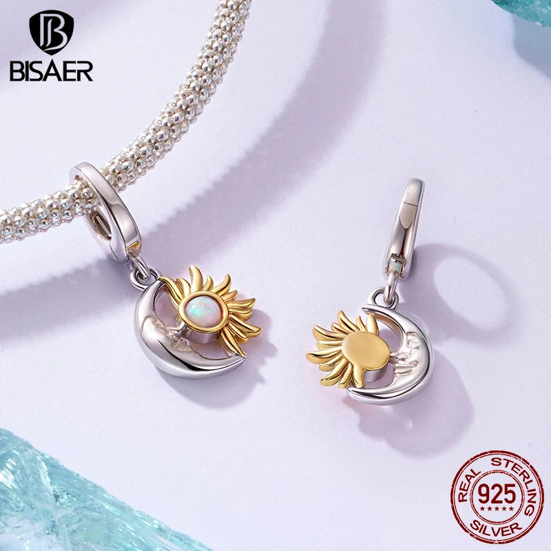 BISAER 925 Sterling Silver Tree of Life Charm Bead Yin Yang Sun Moon Locket Pendant for Women DIY Bracelet Neckalce Fine Jewelry