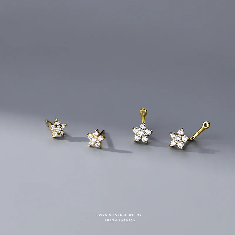 925 Sterling Silber Exquisite Zirkon Blumen Zurück Hängende Ohrringe für Frauen Temperament Schmuck