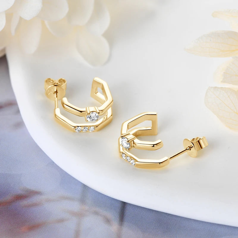 OXTAO D VVS1 Moissanite Stud Earrings Cuffs Female Real 925 Silver Sparkling Lab Diamond Hoop Earrings Jewelry Gifts Certified