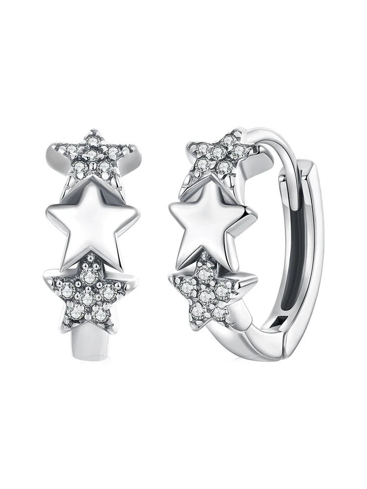 WOSTU 925 Sterling Silver Stackable Star Huggies Earrings, Lady Minimalist Starry Ear Hoops Jewelry Gift for Party Date Night
