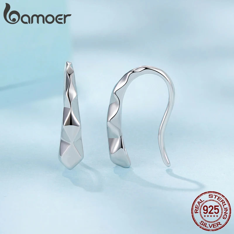 BAMOER 925 Sterling Silver Geometric Hook Earring Bold Diamond-shaped Original For Women Teens Birthday Gift Daily Jewelry
