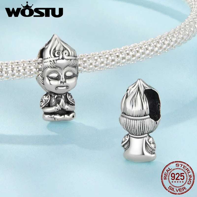 WOSTU 925 Sterling Silver Nezha Charm Little Sun Wukong Beads Red Heart Sword Charm for Woman Fit Bracelet Fine Jewelry DIY