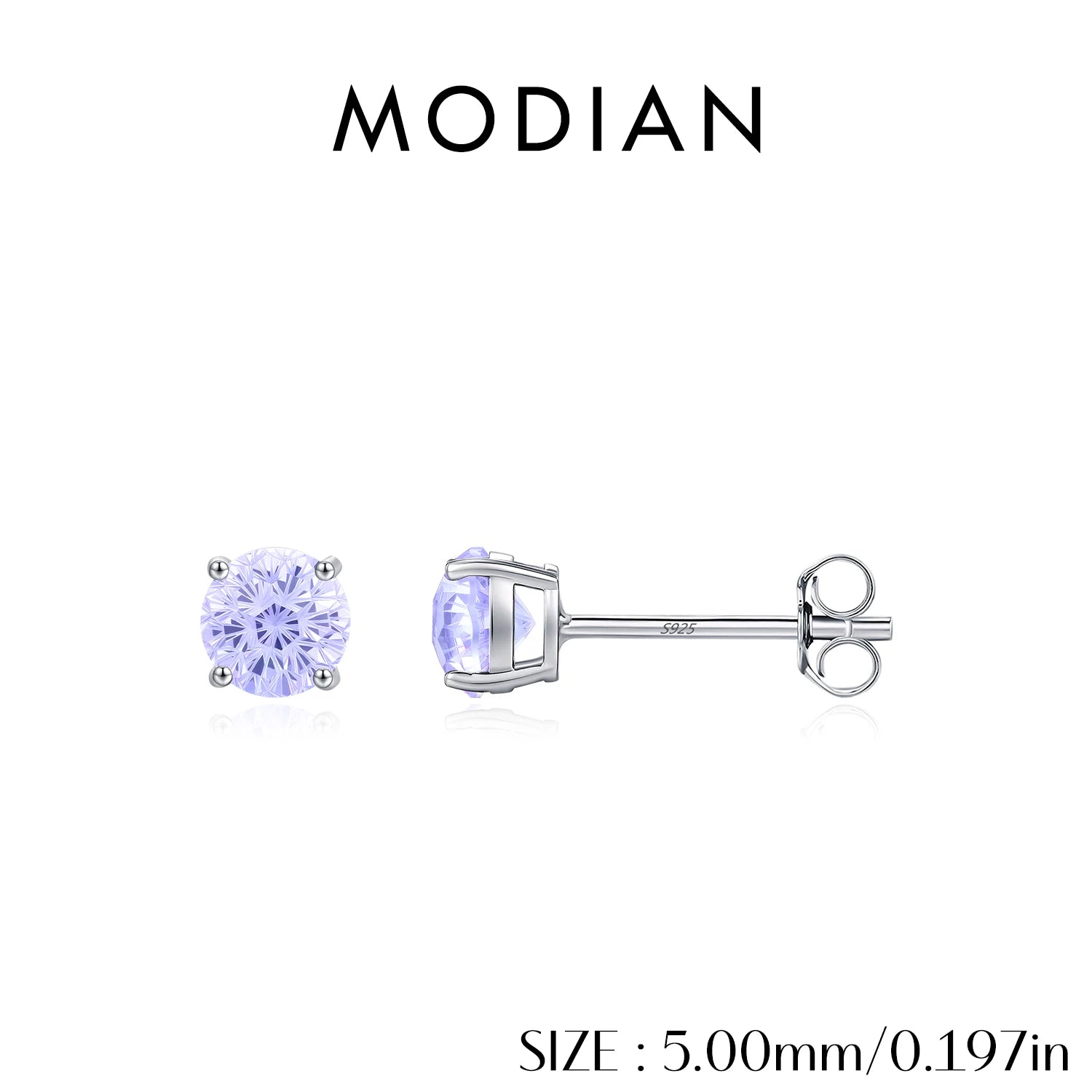 MODIAN 925 Sterling Silver Trendy Lavender Color Firework Cut Round CZ Unisex Studs Earrings For Women Fine Jewelry