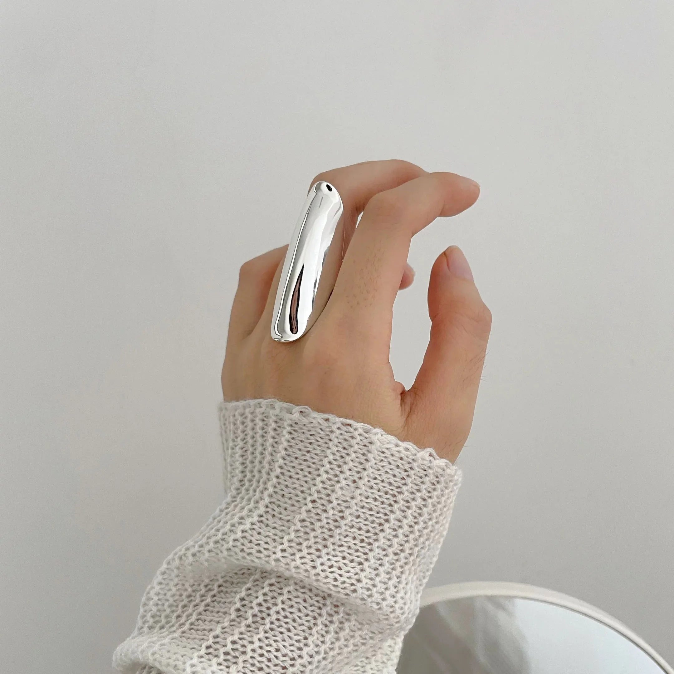 925 Sterling Silver Rings For Women Geometric Fine Jewelry Finger Adjustable Simple Smooth Oval Ring For Party Birthday Gift