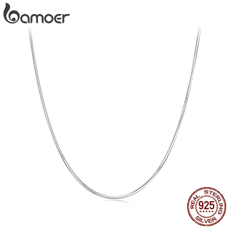 BAMOER Halskette aus massivem Gold über 925er Sterlingsilber, stapelbare runde Schlangenkette für Damen und Mädchen, ideal für individuelle DIY-Kombinationen