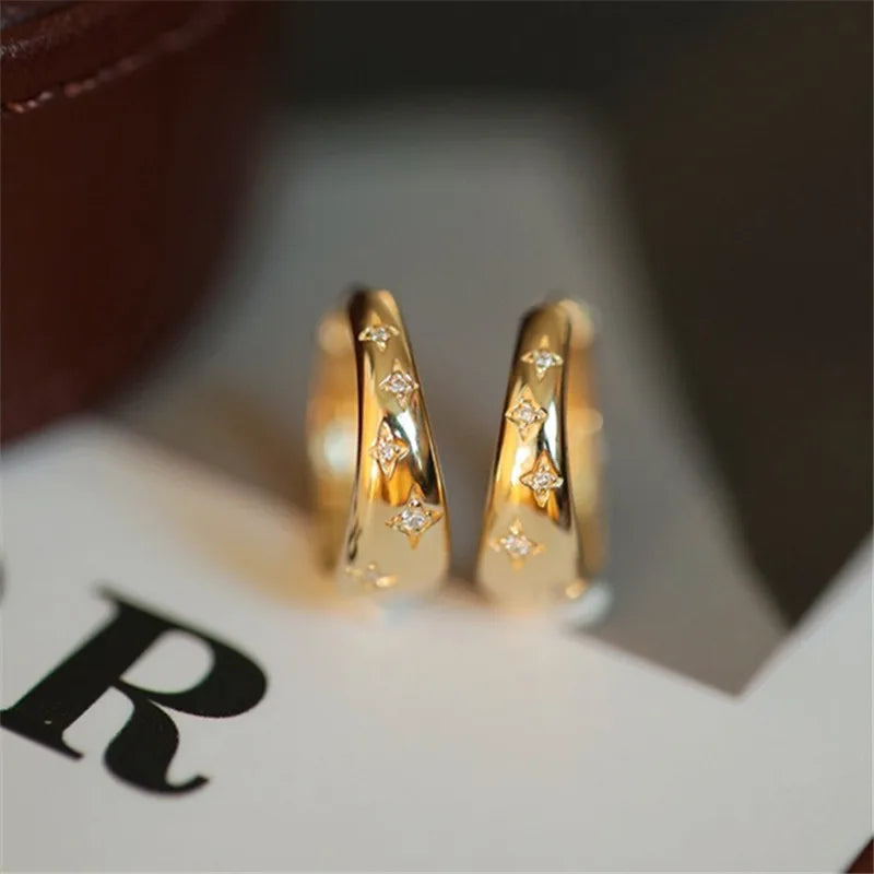 Boucles d'oreilles à tige en argent sterling 925 plaqué or 18 carats et zircons, bijoux romantiques et romantiques, idéal pour femmes et filles