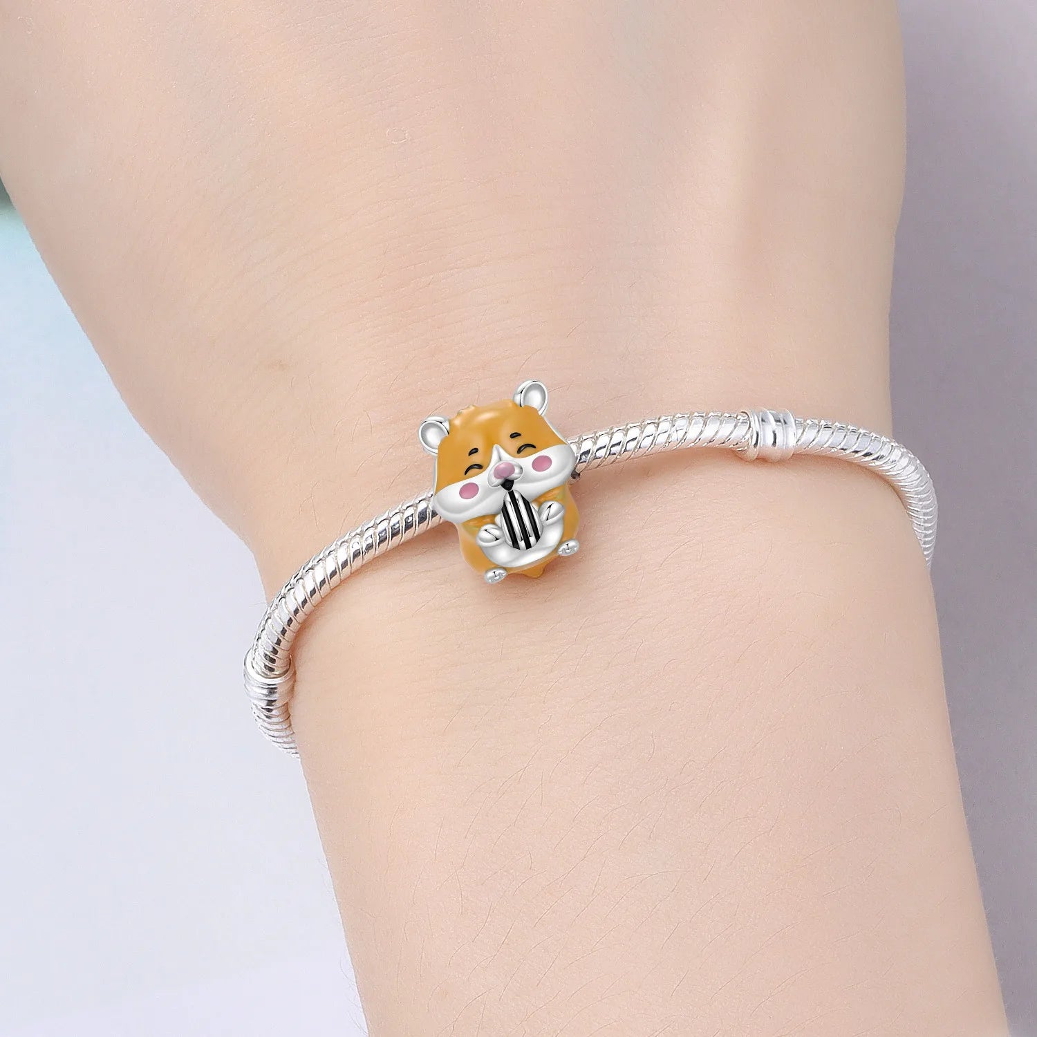 PANPOKI 925 Sterling Silver The Hamster Eating Melon Seeds Beads Original Pendant Bracelet Charm Jewelry Party DIY Trendy Gifts