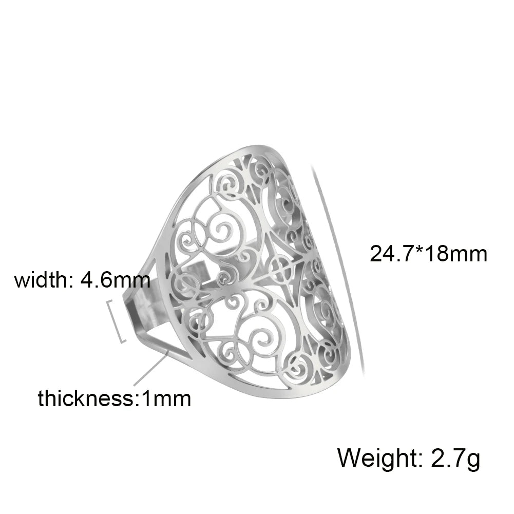 Unift Scared Geometry Flower of Life Ring Adjustable Stainless Steel Ring Men Women Accessories Vintage Filigree Viking Jewelry - Madeinsea©