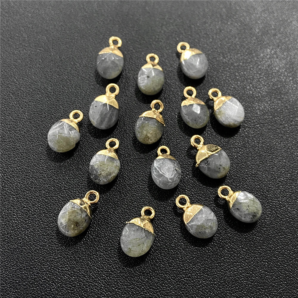 6x10mm Natural Faceted Oval Shape Stone Pendant Chalcedony Quartz Howlite Charms For Jewelry Making DIY Earring Accessories 5Pcs