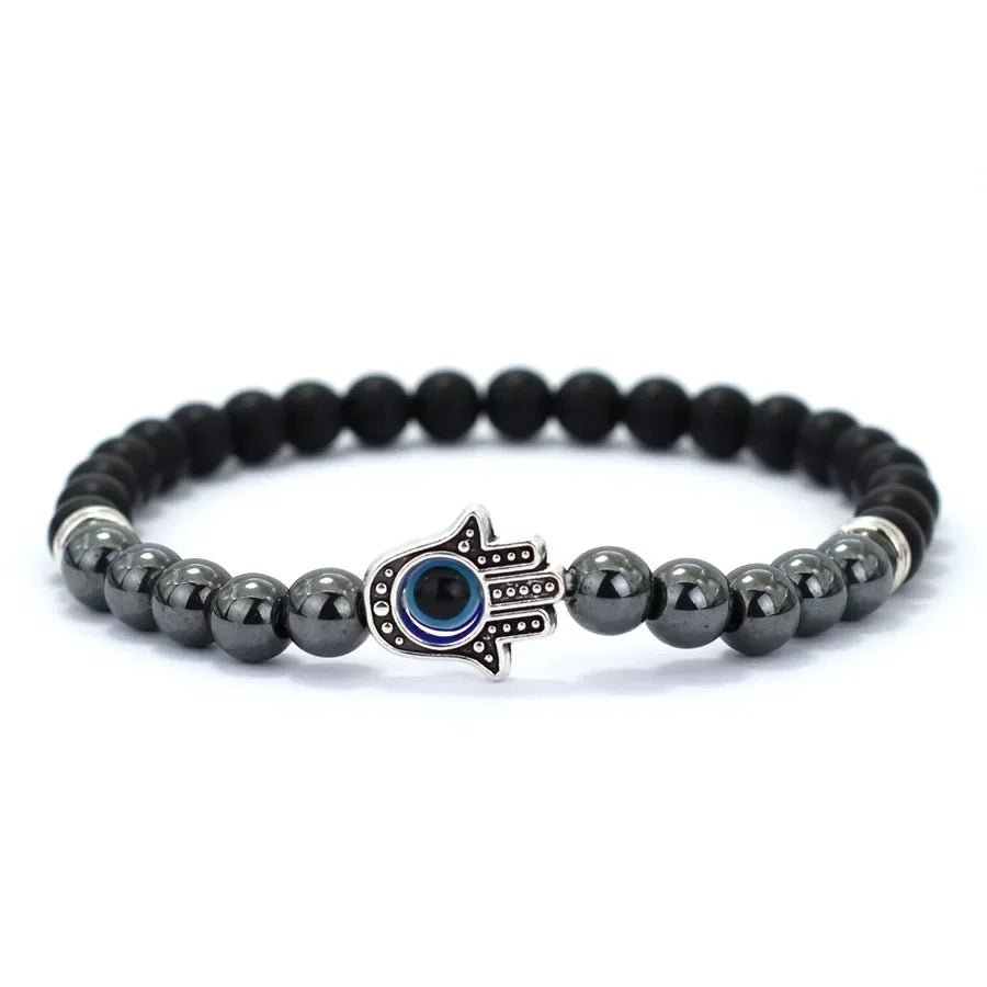 Handmade Evil Eyes Bracelet For Men Retro Fatima Hand Braclet Yoga Meditation Prayer Hematite Healing Braslet Pulseria Homme