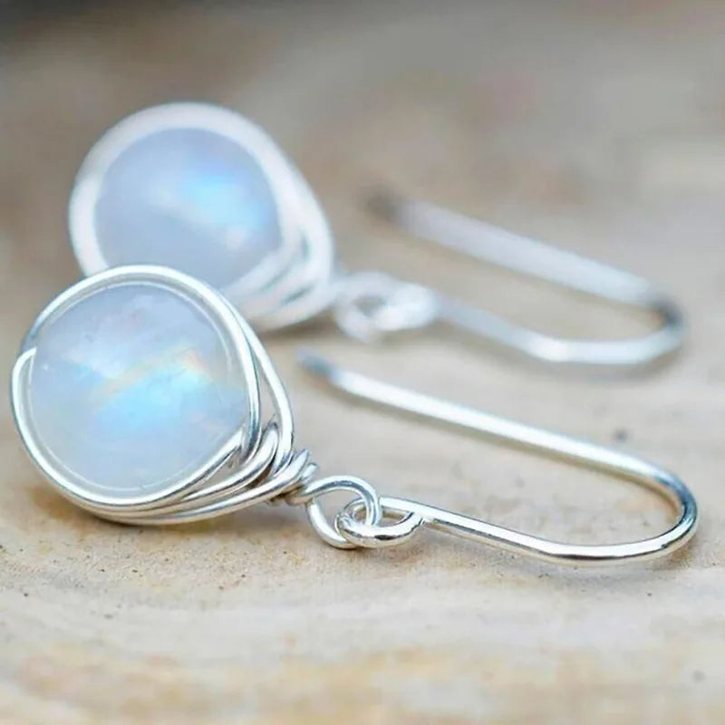 925 Sterling Silver Natural Moonlight Stone Drop Earrings For Women Wedding Bridal Engagement Party Earring Female Jewelry