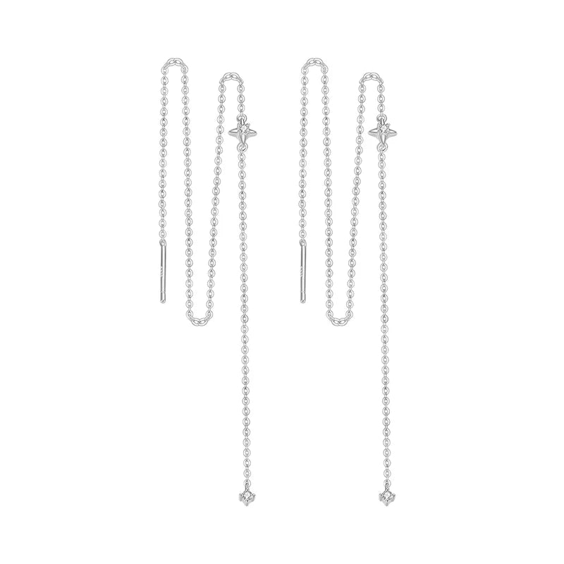 Bamoer Moissanite Long Chain Drop Dangle Earrings, 925 Sterling Silver Star Tassel Threader Double Piercings Convertible Earring