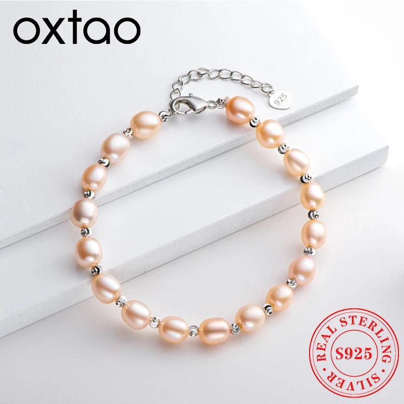 OXTAO Natural Freshwater Pearl Fashion Bracelet Ladies Elegant Bracelet Jewelry Valentine's Day Girlfriend Birthday Wedding Gift