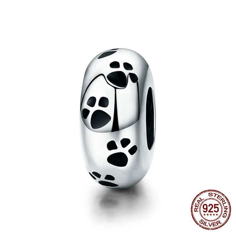 WOSTU 100% 925 Sterling Silver Cute Kitty Black Cat Charms Animal Bead for Women Fit Original DIY Bracelet Necklace Jewelry Gift