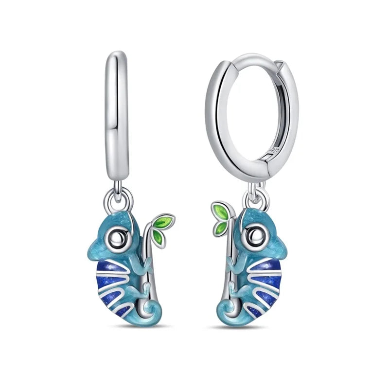 Classic Earrings For Women Girls 925 Silver Sparkling Four Leaf Clover Dragonfly Bees Double Hoop Earrings Luxury Party Jewelry