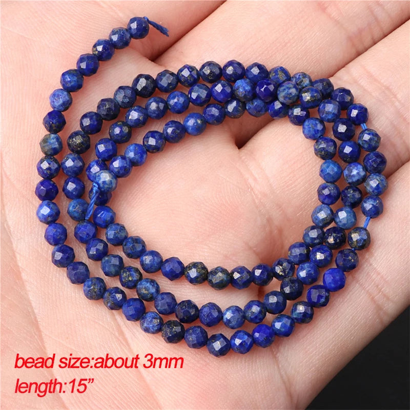 Natural Lapis Lazuli Bead Blue Round Tube Faceted Loose Spacer Stone Beads For Jewelry Making DIY Handmade Bracelets Necklace
