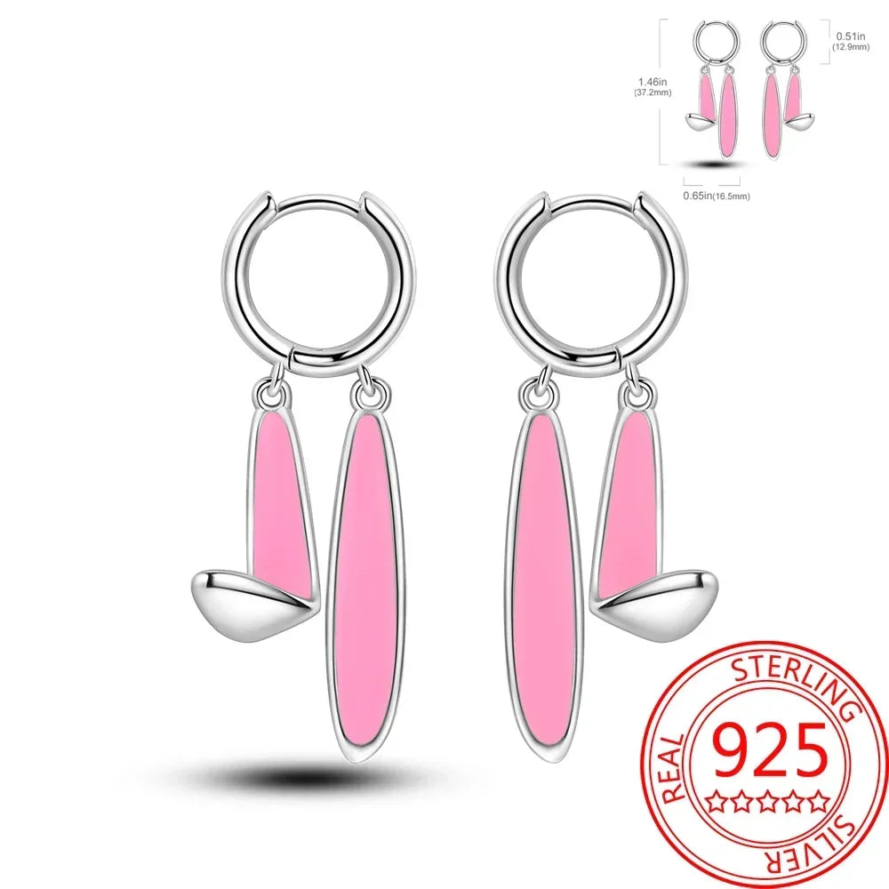 Pink Series 925 Sterling Silver Romantic Flower Butterfly Unicorn Tulip Geometry Earrings Boutique Fine Jewelry Gifts for Women