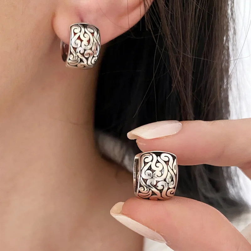 BF CLUB 925 Sterling Silver Earrings For Women Trendy Simple Retro Earring Jewelry Prevent Allergy Party Accessories