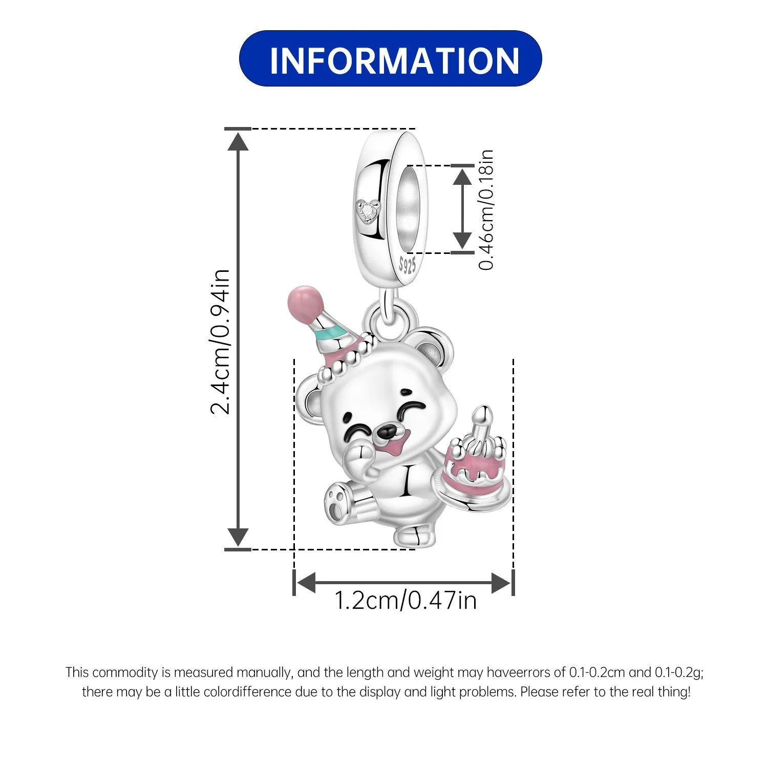 PANPOKI 925 Sterling Silver Cute Cake Birthday Teddy Bear Beads Original Pendants Charm Jewelry DIY Necklace Bracelet Fine Gift