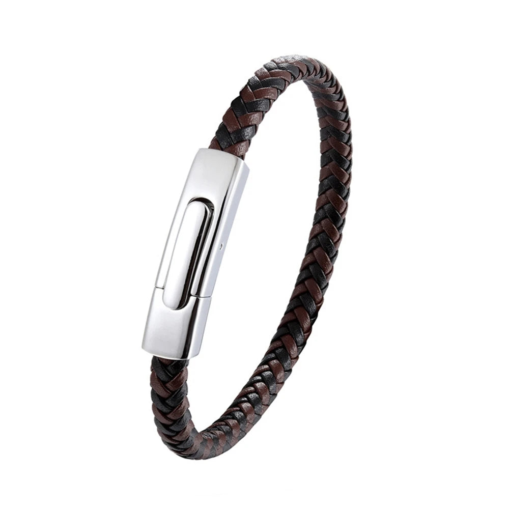 MKENDN Simple Style Red Braided Leather Bracelet for Men & Women Stainless Steel Button Jewelry Unisex Couple Gift Classic Gifts