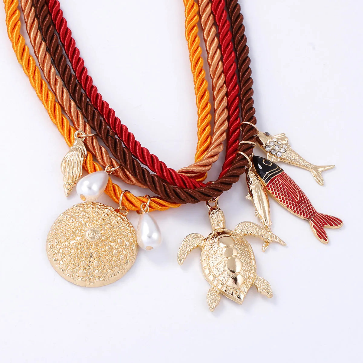 ZAA Summer Personalized Trend Colorful Rope Alloy Animal Pendant Necklace