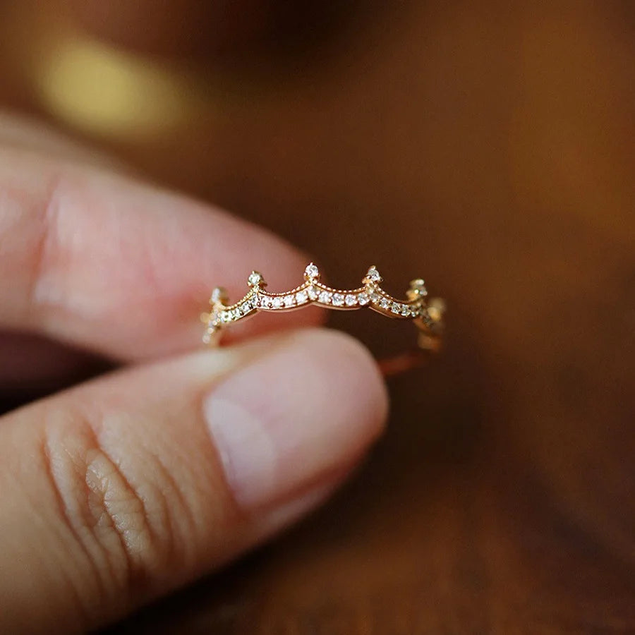 Bague couronne en argent sterling 925 plaqué or 18 carats et zircon pour femme, bijou de mariage léger et luxueux