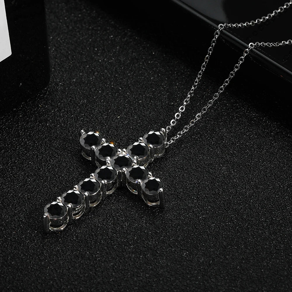 Serenity 3mm 4mm 5mm Black Moissanite Cross Pendant Necklace For Women Men 100% S925 Sterling Silver Jesus Neck Chain Plated 18K - Madeinsea©