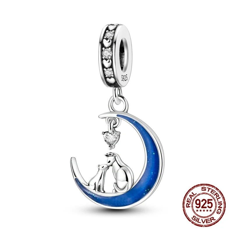 Breloque en argent sterling 925 représentant la lune, l'étoile, l'avion, l'espace, série bleue, compatible avec les bracelets Pandora originaux, bijoux à offrir