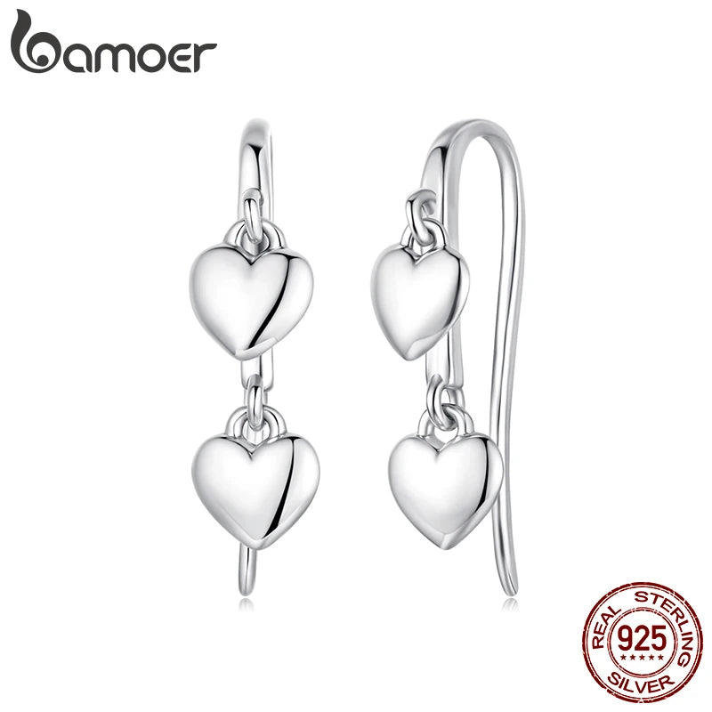 BAMOER Doppelherz-Ohrhänger mit Quasten, oxidiert, Original, für Damen, Geschenkidee für Partys, Geburtstage, schöner Alltagsschmuck