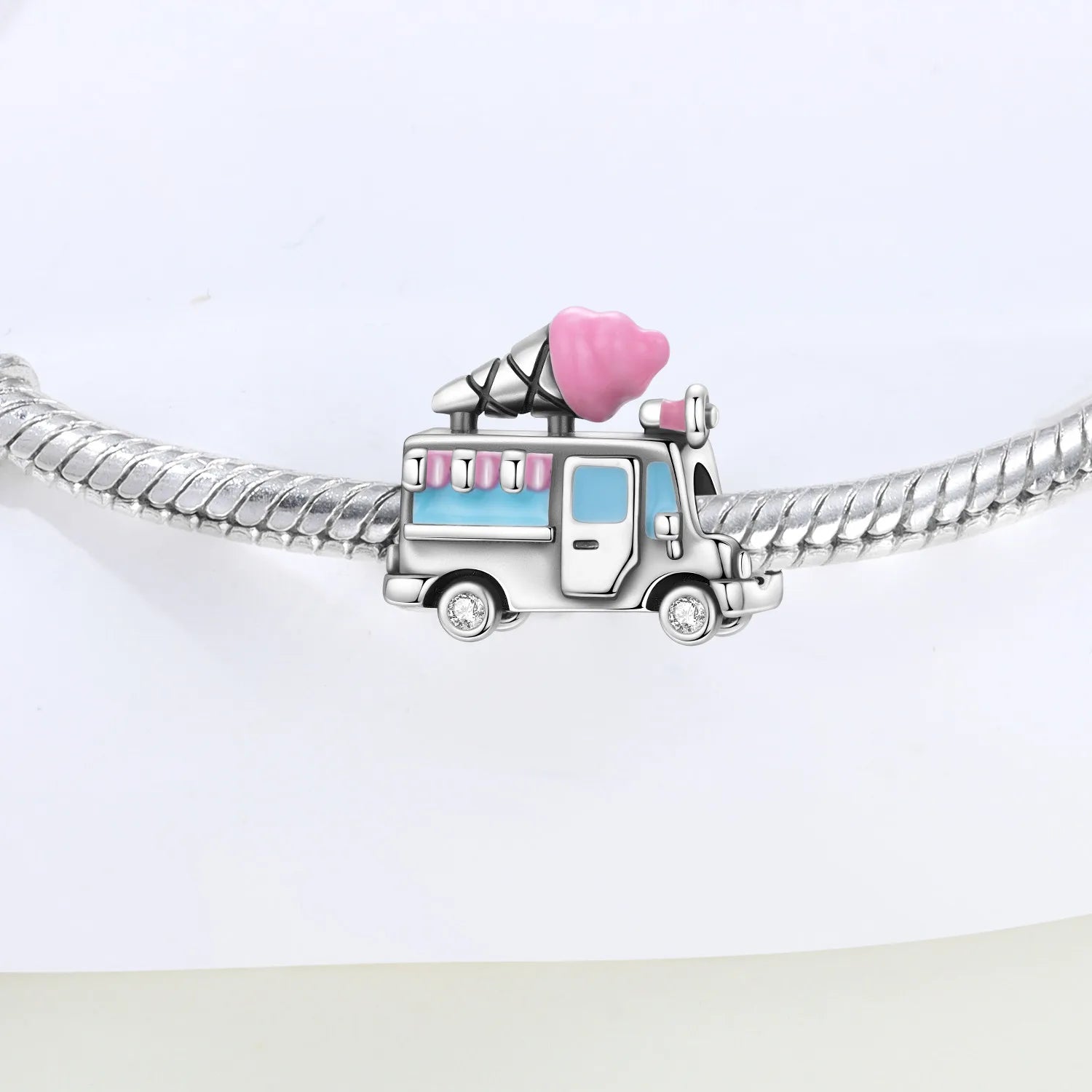 PANPOKI 925 Sterling Silver Ice Cream Cart Model Beads Original Pendants Bracelet Charm Jewelry Party DIY Trendy Gifts